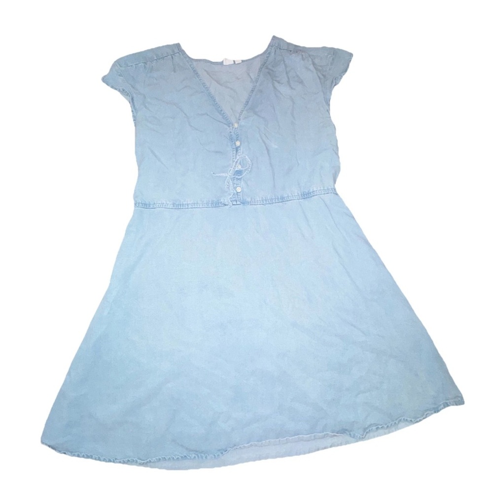 Gap denim flutter sleeve dress button-front V-neckline cinched waist Size M